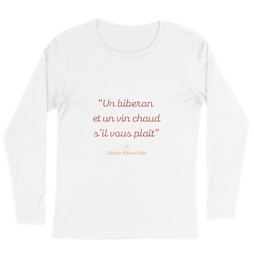 Pull fin "Un biberon et un vin chaud svp" -Edition Maman Solo- - face_blanc